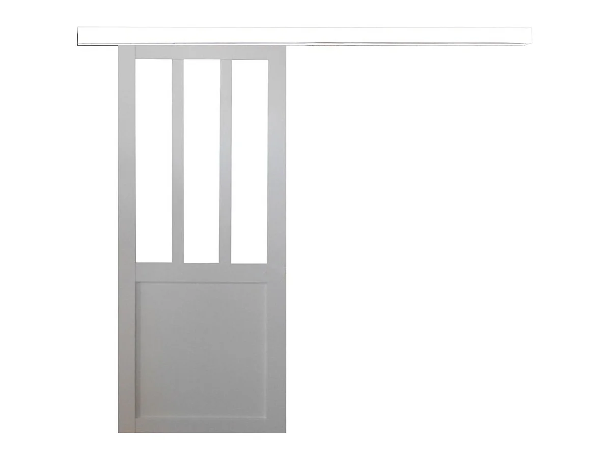 Porte Coulissante Atelier Blanc H204 X L83 + Rail Alu Bandeau Blanc Gd Menuiseries