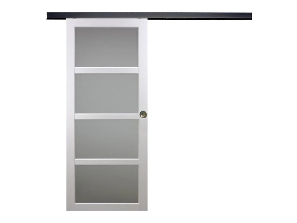 Porta scorrevole Tana bianca larghezza 83 con binario in alluminio nero + 2 gusci installati