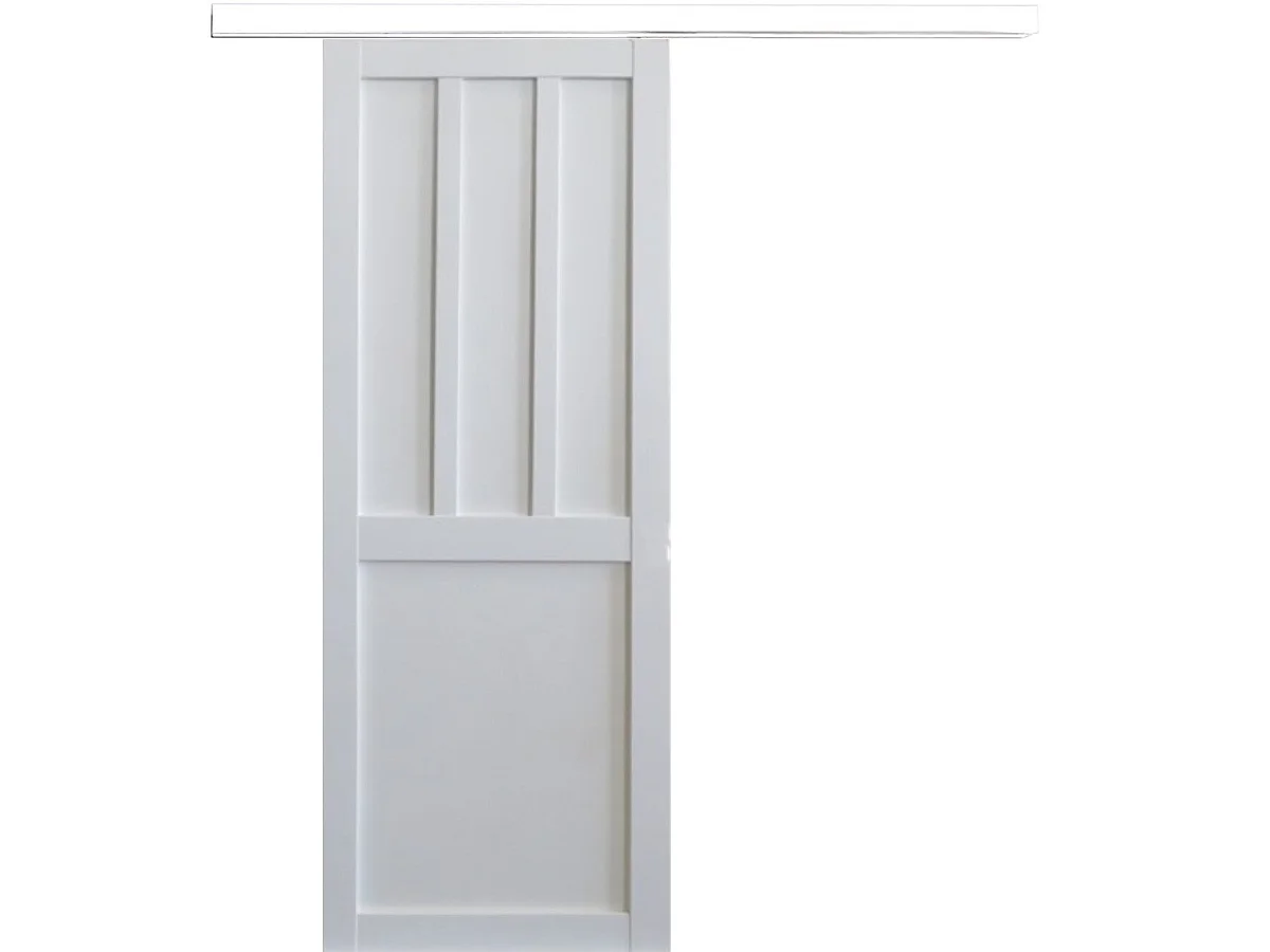 Porte Coulissante Atelier 2 Panneaux Blanc H204 X L83 Cm Rail Alu Bandeau Blanc Gd Menuiseries