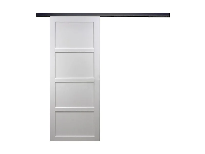 Porte Coulissante Tamera Blanc 4 Panneaux H204 X L93 + Rail Alu Bandeau Noir Gd Menuiseries