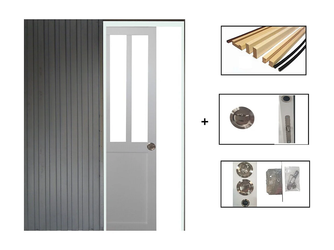 Porta scorrevole da officina bianca H204 x L93 cm, incassata, kit di finitura Gd Menuseries senza maniglia