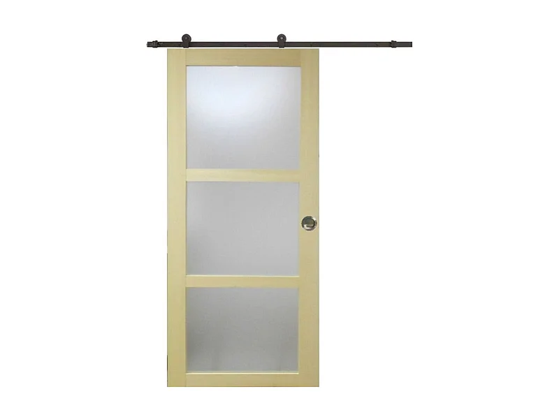 Porte Coulissante Bois Ayous Vitree H204 X L93 + Rail A  Roulettes Et Coquilles Gd Menuiseries
