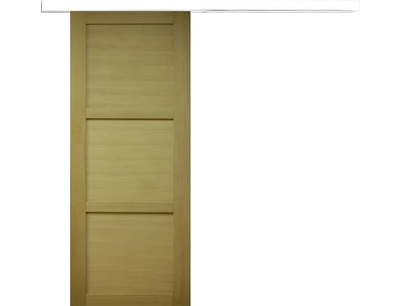 Porte Coulissante Bois Ayous 3 Panneaux H204 X L73 + Rail Alu Bandeau Blanc Gd Menuiseries