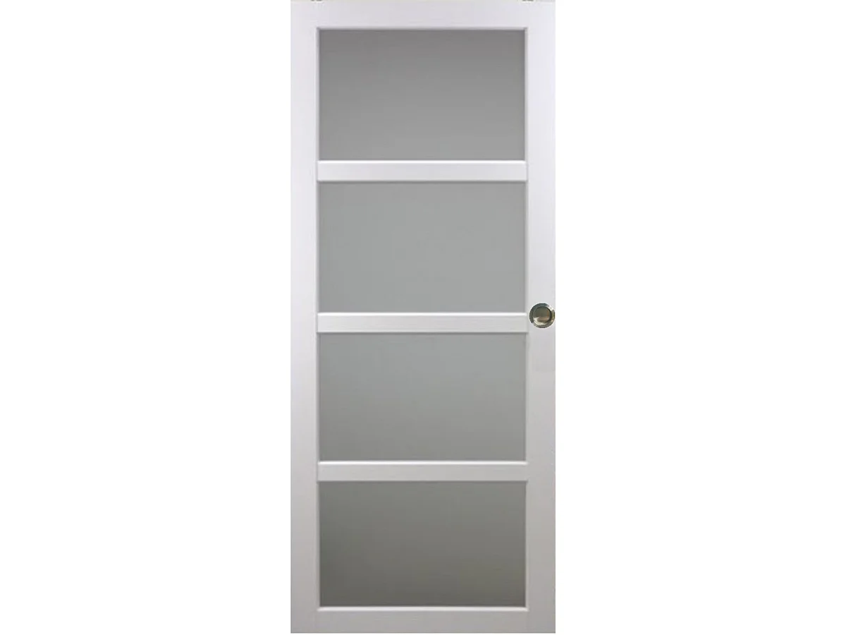 Porte Coulissante Tana Blanc Vitree H204 X L93 + Rail Alu Bandeau Noir Et Coquilles Gd Menuiseries