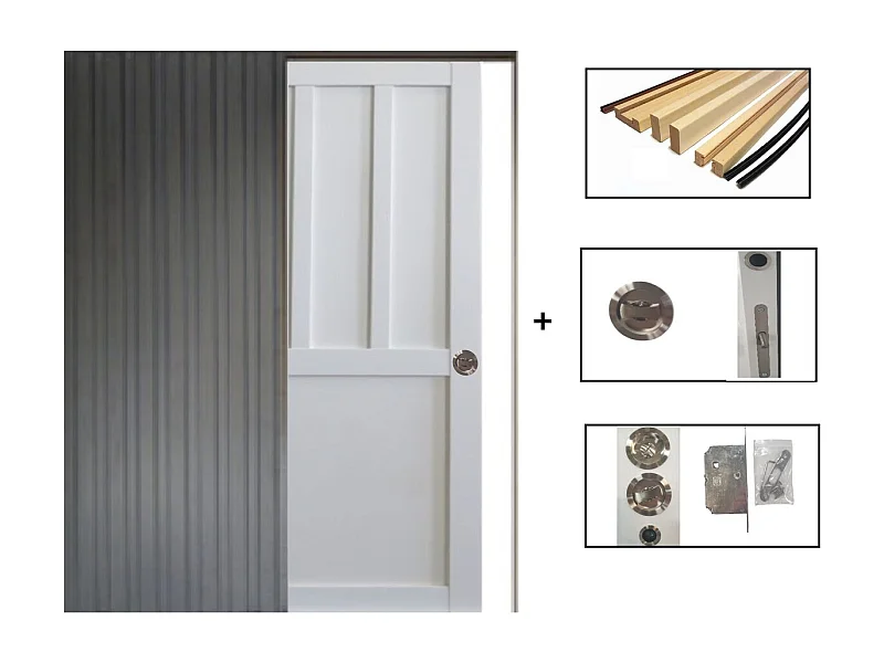 Porte Coulissante Atelier Blanc 2 Panneaux H204 X L73 + Systeme De Galandage Et Kit De Finition Inclus Gd Menuiseries