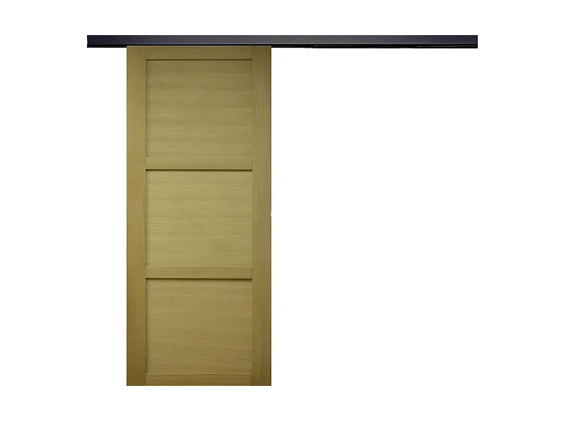Porte Coulissante Bois Ayous 3 Panneaux H204 X L83 + Rail Alu Bandeau Noir Gd Menuiseries