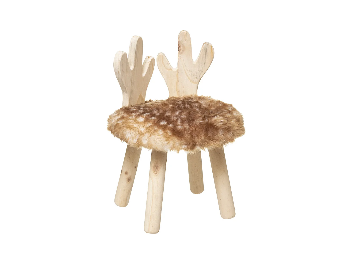 Tabouret pour Enfant Cerf en bois et fourrure marron H 38 cm