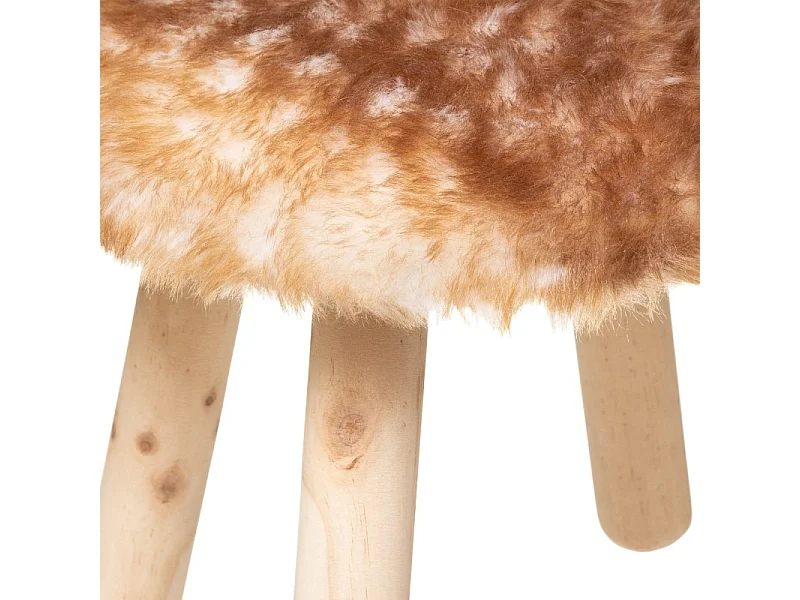 Tabouret pour Enfant Cerf en bois et fourrure marron H 38 cm