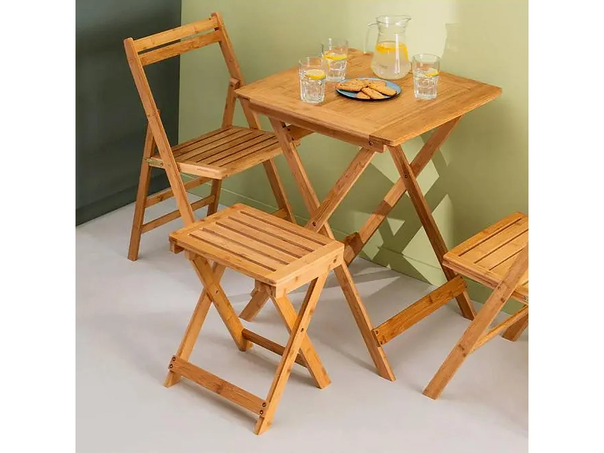 Tabouret pliant en Bambou H 44 cm