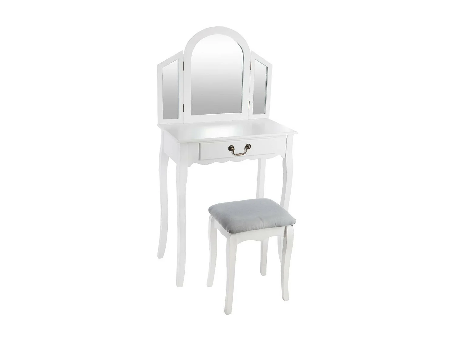 Tabouret de coiffeuse Gris clair et pieds en Bois Blanc H 45 cm
