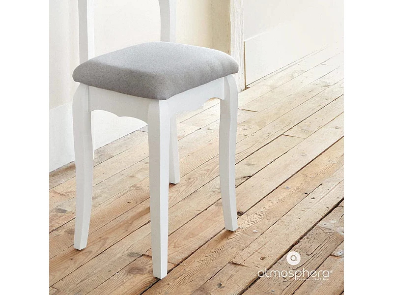 Tabouret de coiffeuse Gris clair et pieds en Bois Blanc H 45 cm