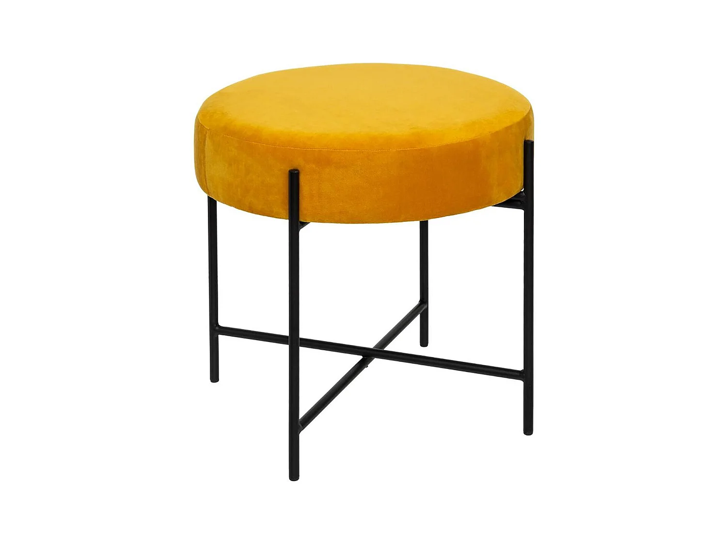 Tabouret en Velours Ocre et Pieds en Métal