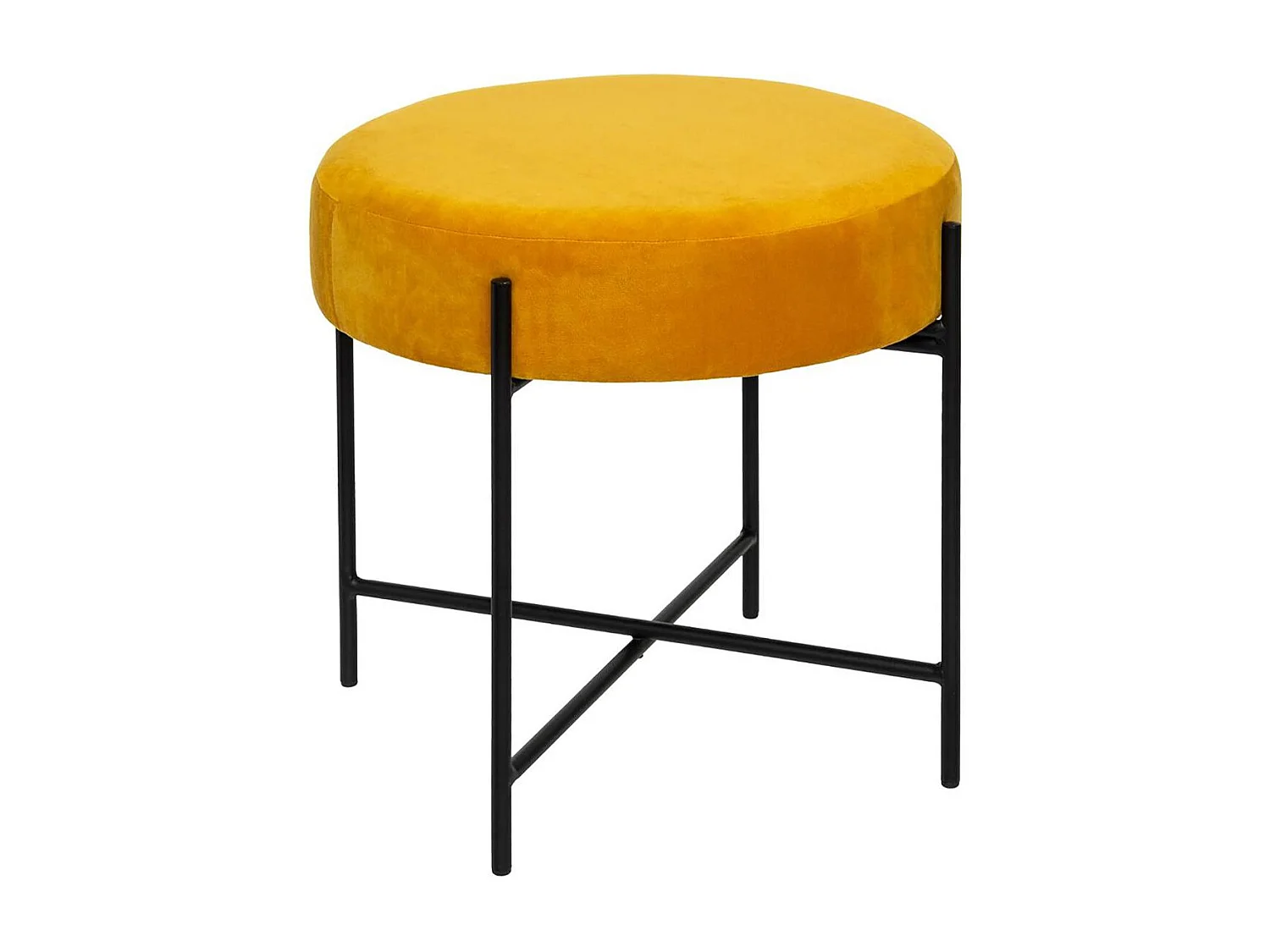 Tabouret en Velours Ocre et Pieds en Métal