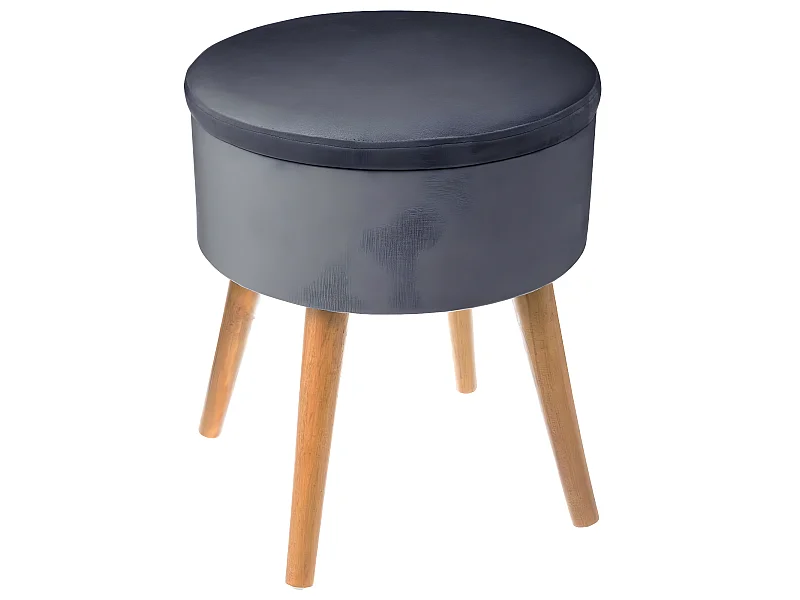 Tabouret avec Coffre en Velours Gris et pieds en Bois naturel H 43 cm