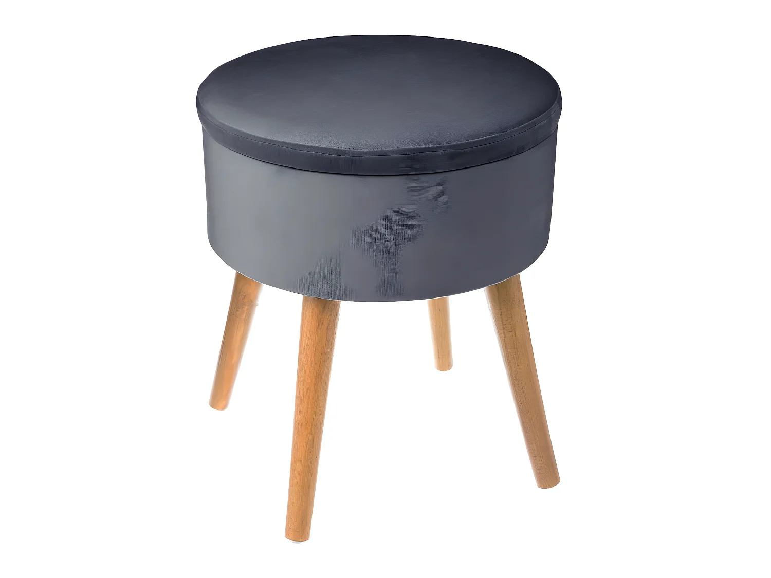 Tabouret avec Coffre en Velours Gris et pieds en Bois naturel H 43 cm