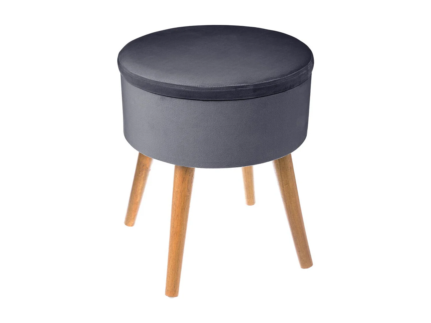 Tabouret avec Coffre en Velours Gris et pieds en Bois naturel H 43 cm