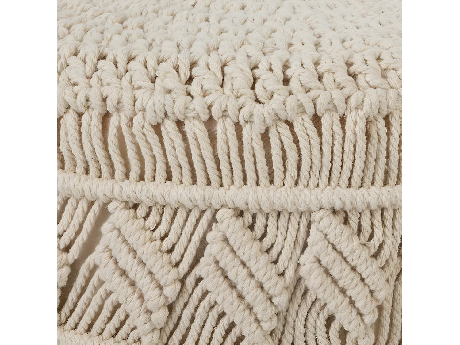 Tabouret Pouf Macramé en Coton et pieds en Bois naturel H 42 cm