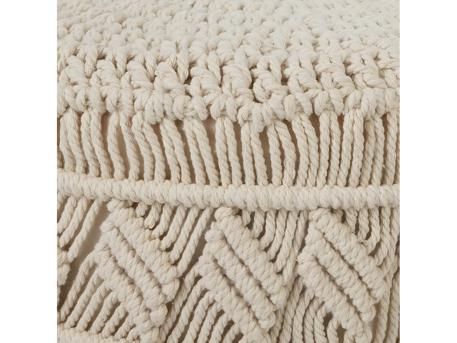 Tabouret Pouf Macramé en Coton et pieds en Bois naturel H 42 cm