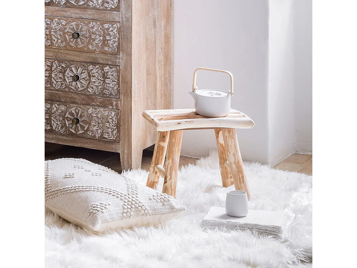 Tabouret en Bois naturel rendu artisanal L 34 cm