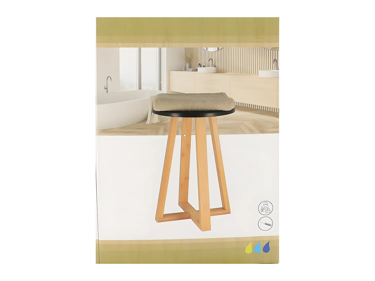 Tabouret de salle de bain en Bambou et Bois Noir H 43 cm