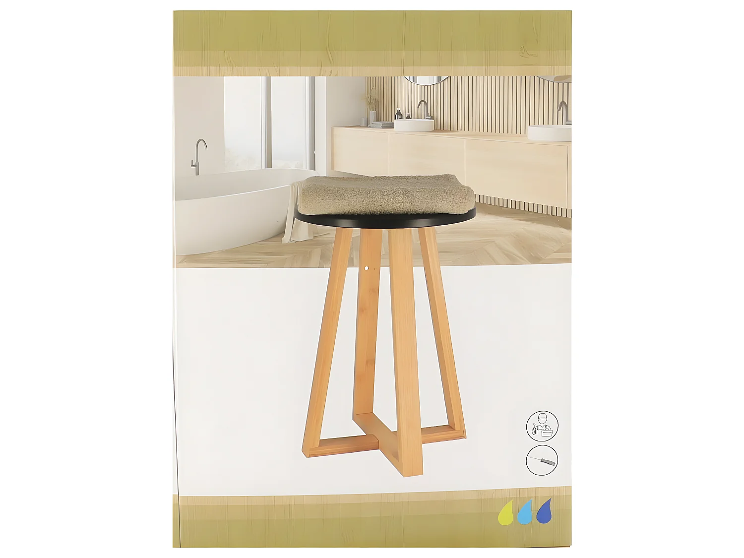 Tabouret de salle de bain en Bambou et Bois Noir H 43 cm