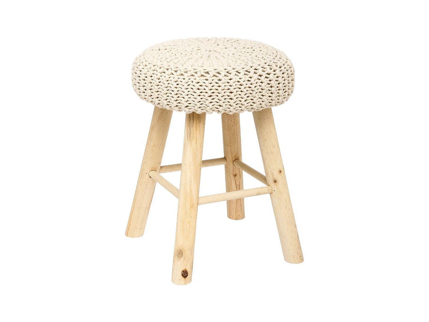 Tabouret Beige et Pied en Bois Naturel H 43 cm