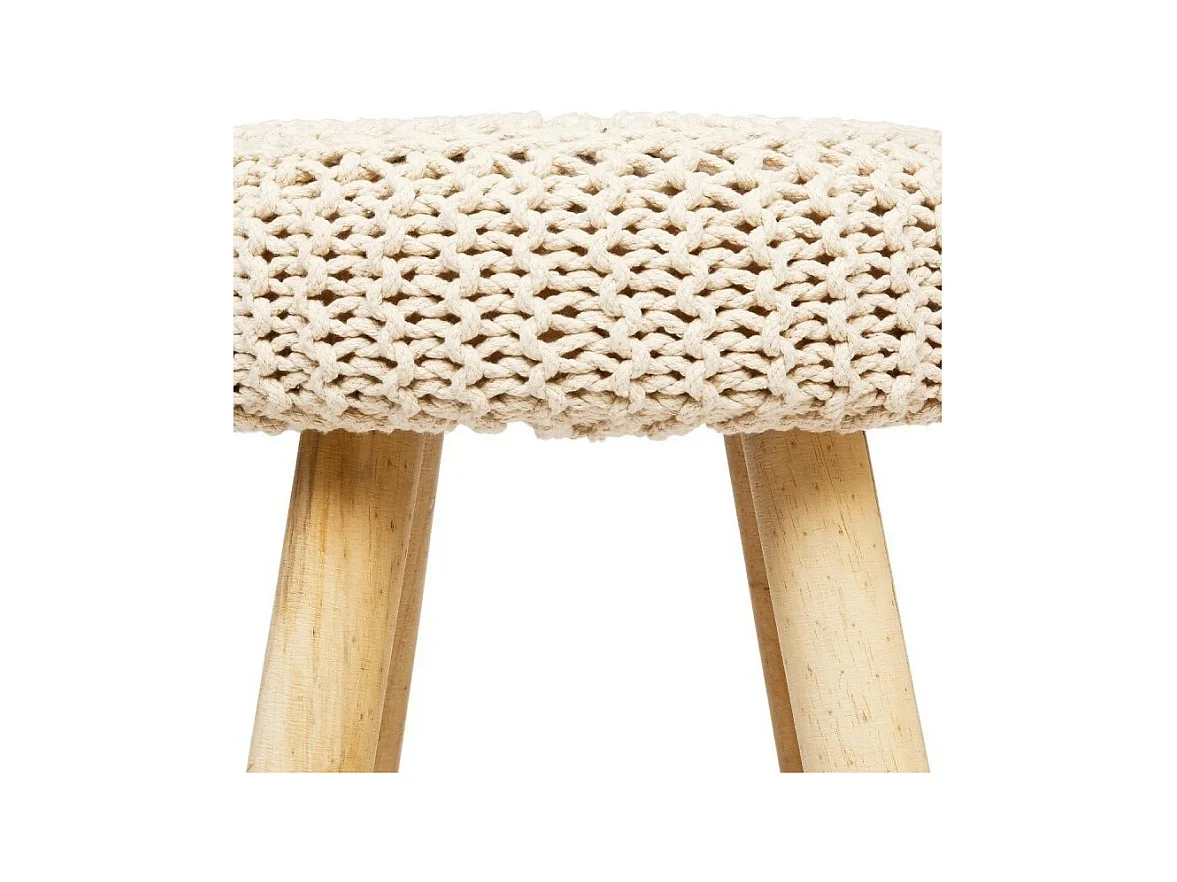 Tabouret Beige et Pied en Bois Naturel H 43 cm