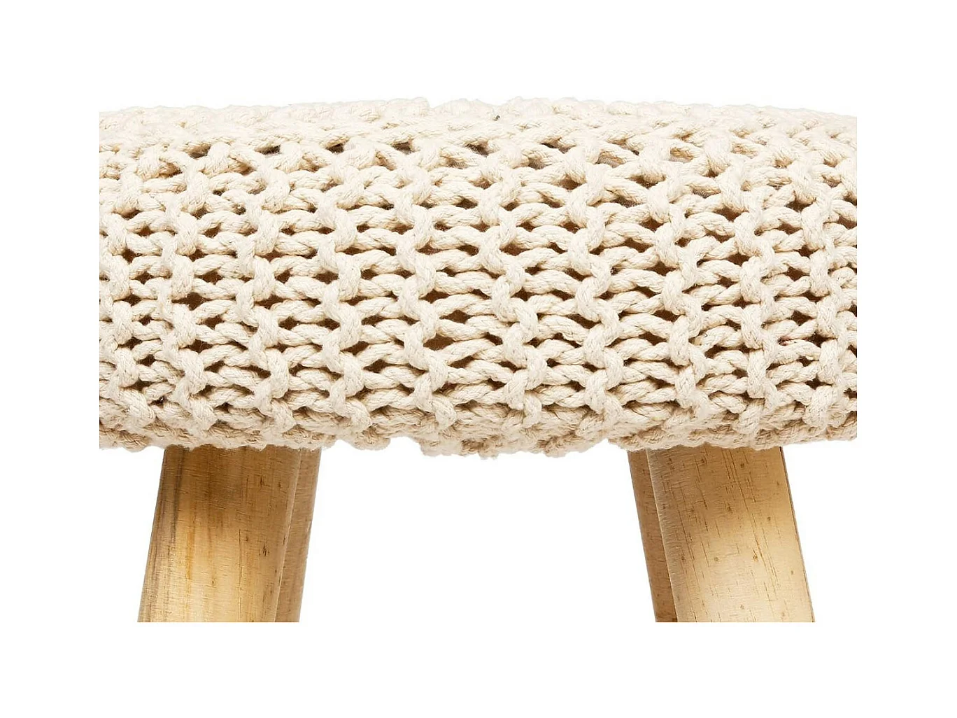 Tabouret Beige et Pied en Bois Naturel H 43 cm
