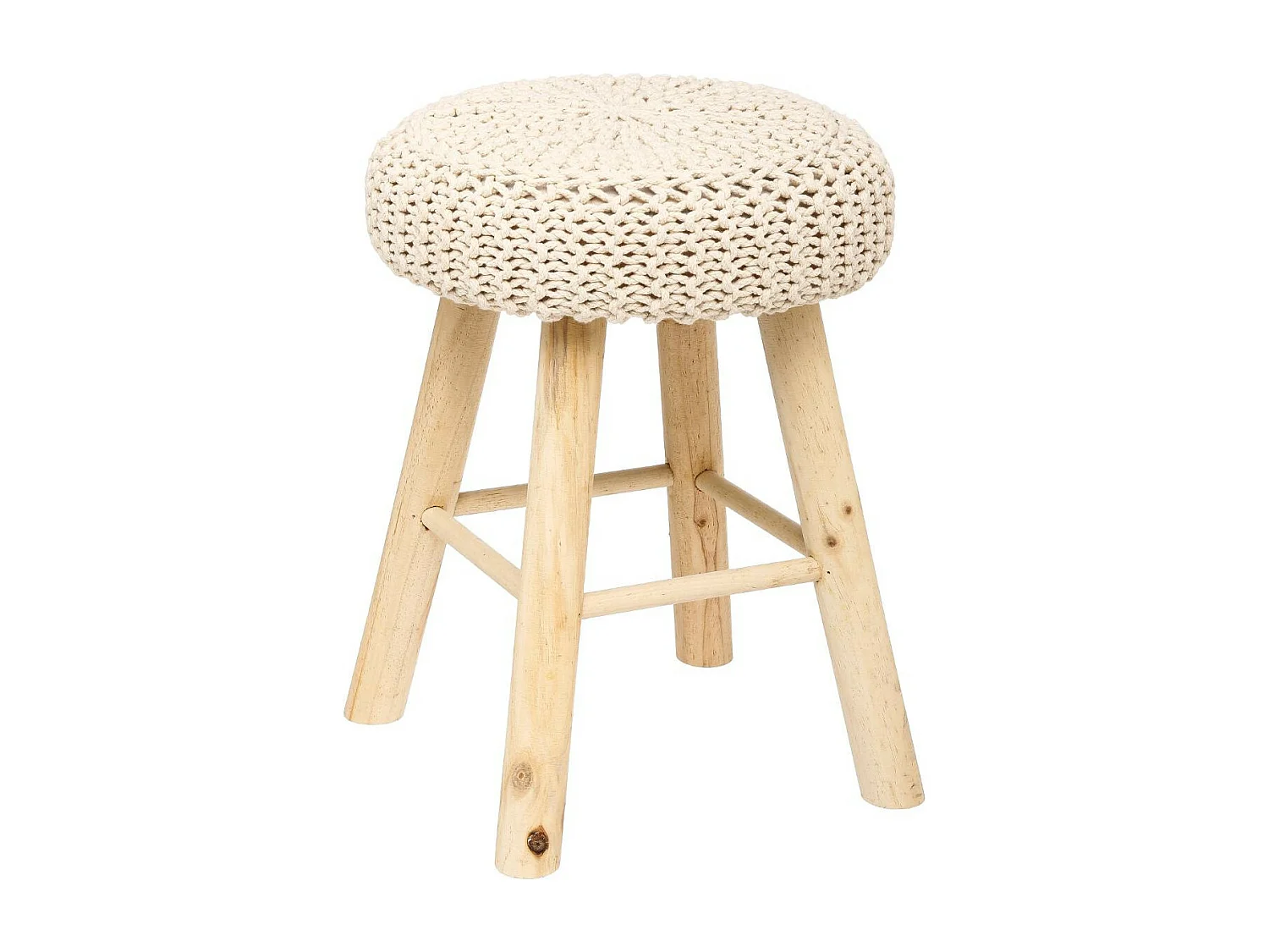 Tabouret Beige et Pied en Bois Naturel H 43 cm
