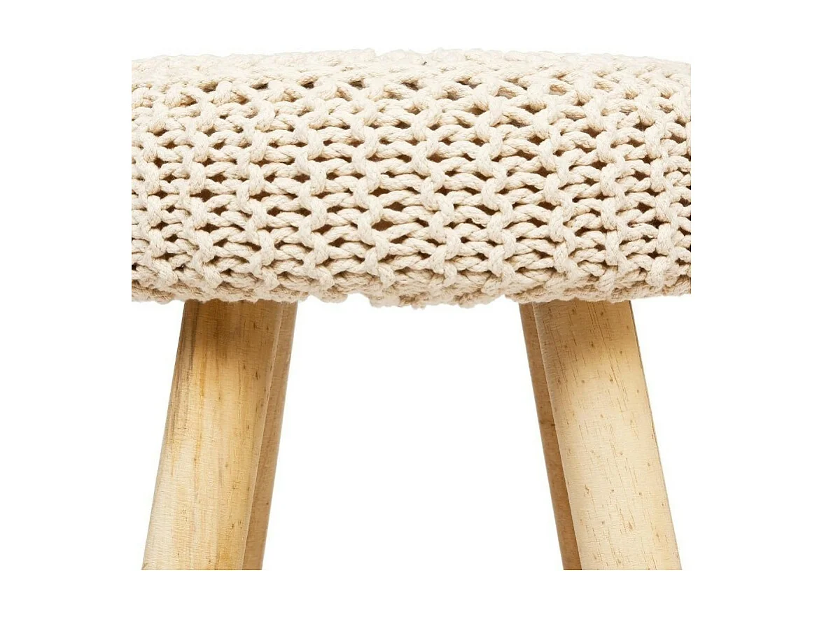 Tabouret Beige et Pied en Bois Naturel H 43 cm