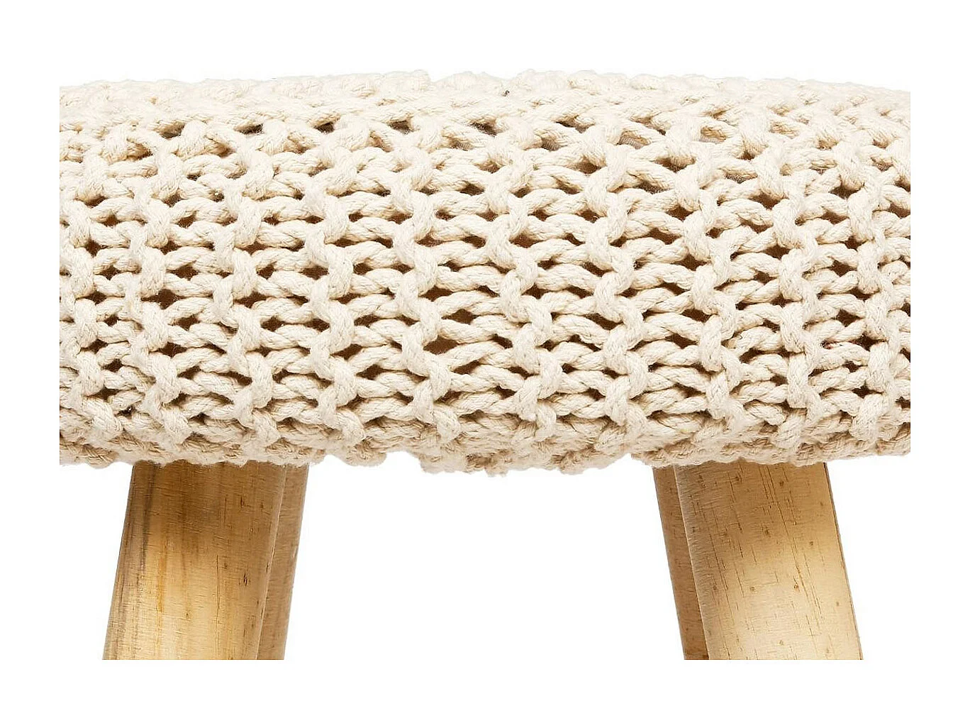 Tabouret Beige et Pied en Bois Naturel H 43 cm