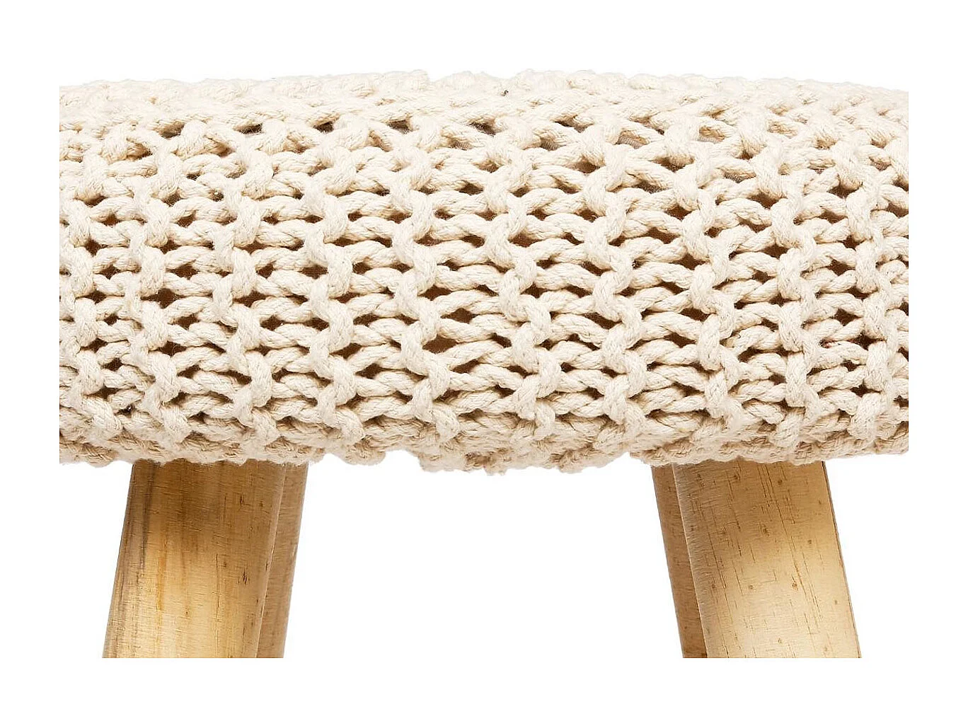 Tabouret Beige et Pied en Bois Naturel H 43 cm