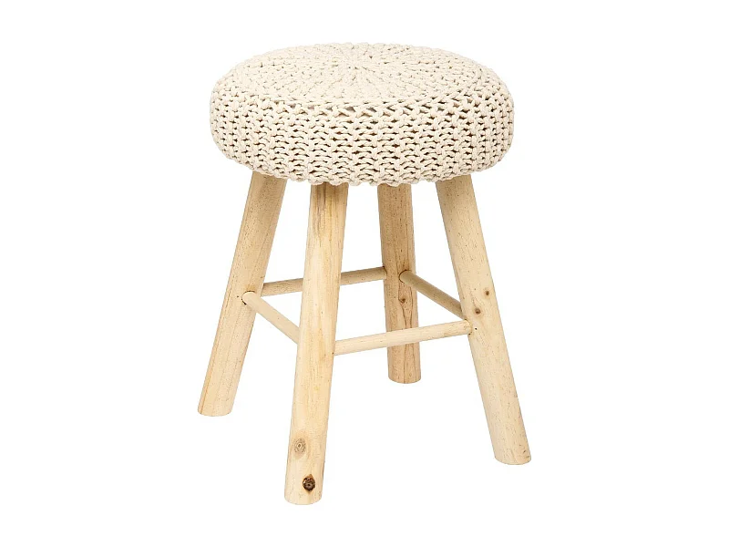 Tabouret Beige et Pied en Bois Naturel H 43 cm