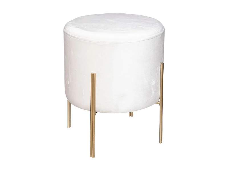 Tabouret Velours Blanc ivoire et pied en métal H 40 cm