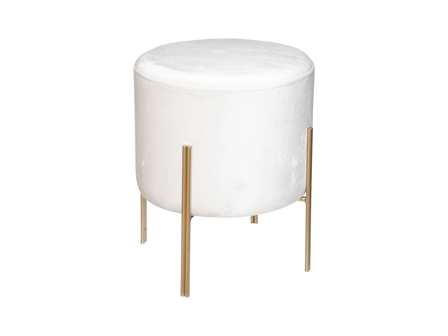 Tabouret Velours Blanc ivoire et pied en métal H 40 cm