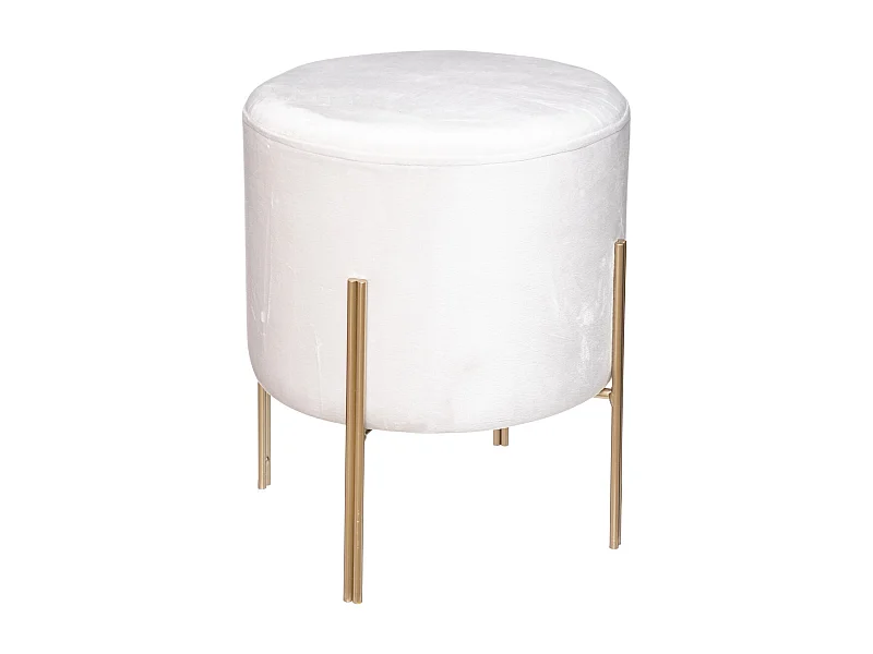 Tabouret Velours Blanc ivoire et pied en métal H 40 cm
