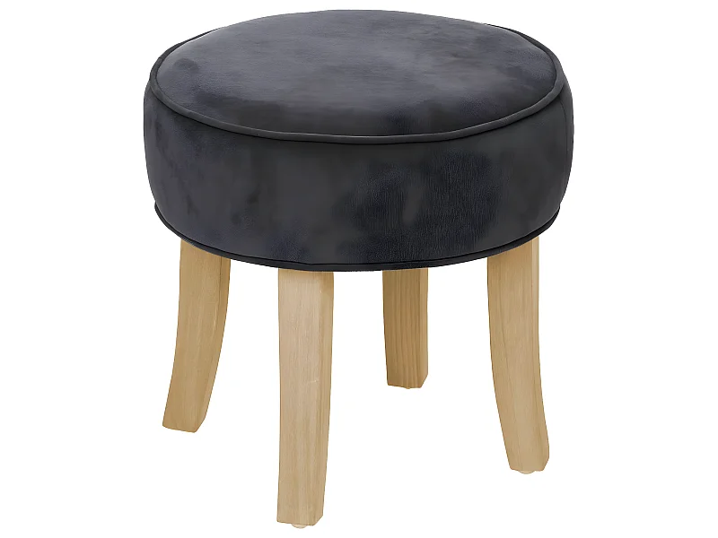 Tabouret Velours Gris foncé et Pieds en Bois naturel  35 x 35 cm