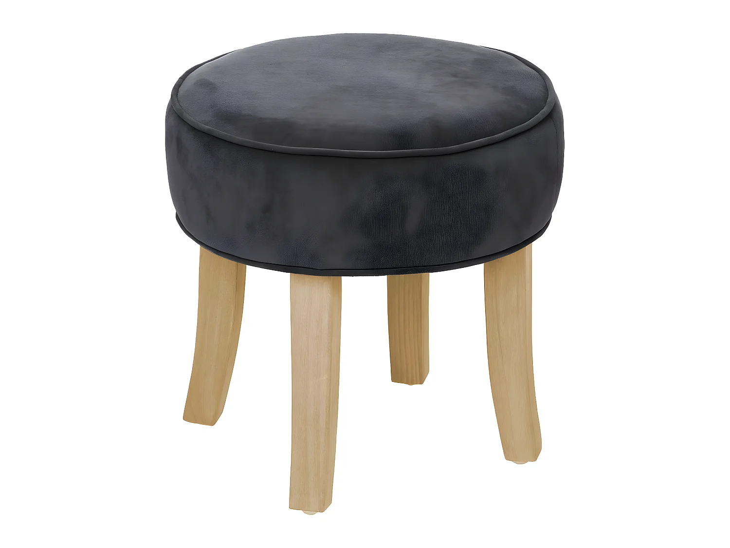 Tabouret Velours Gris foncé et Pieds en Bois naturel  35 x 35 cm