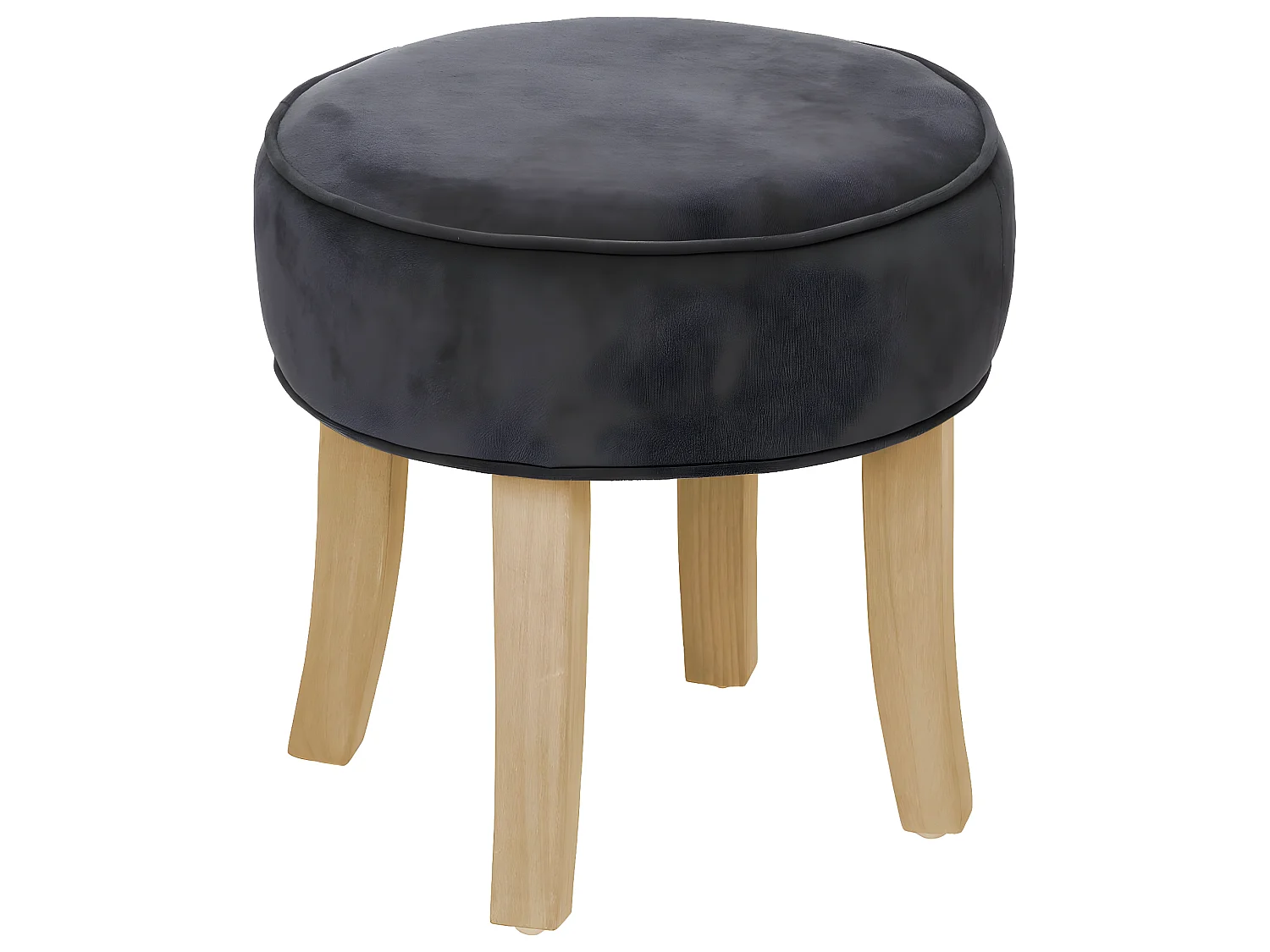 Tabouret Velours Gris foncé et Pieds en Bois naturel  35 x 35 cm