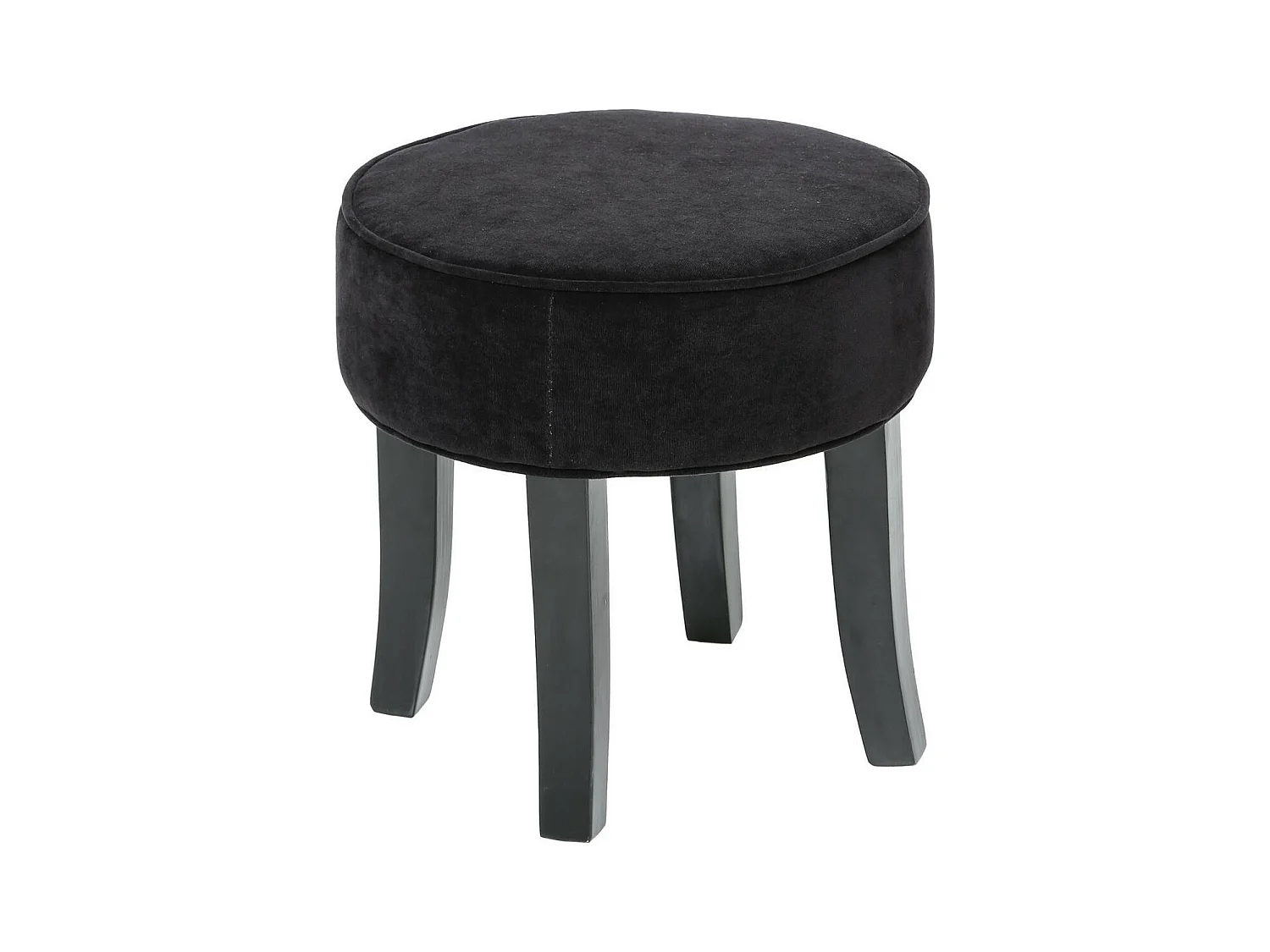 Tabouret Noir aspect Lin et Pieds en Bois naturel  35 x 35 cm