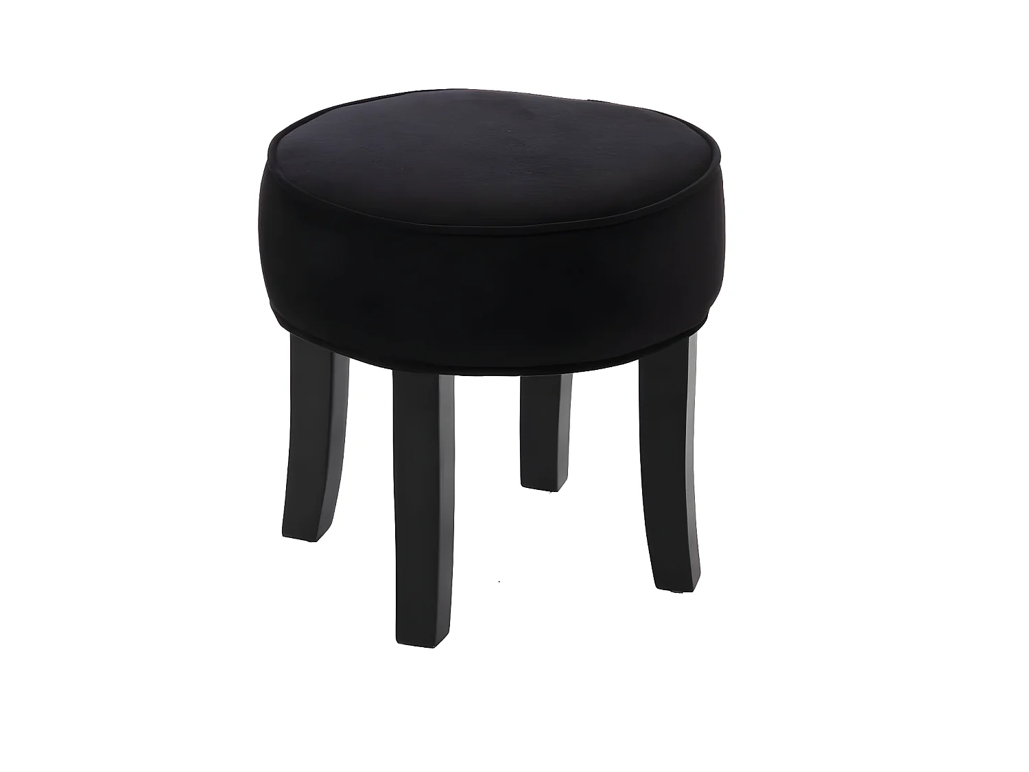 Tabouret Noir aspect Lin et Pieds en Bois naturel  35 x 35 cm
