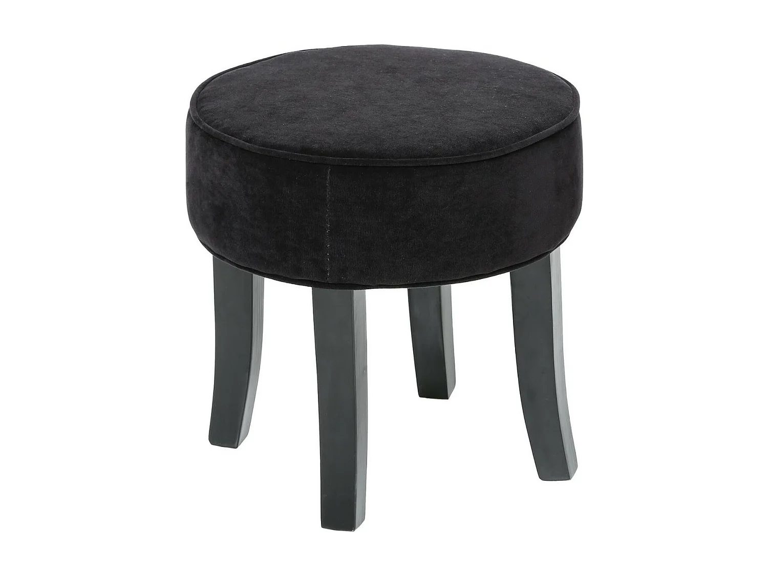 Tabouret Noir aspect Lin et Pieds en Bois naturel  35 x 35 cm