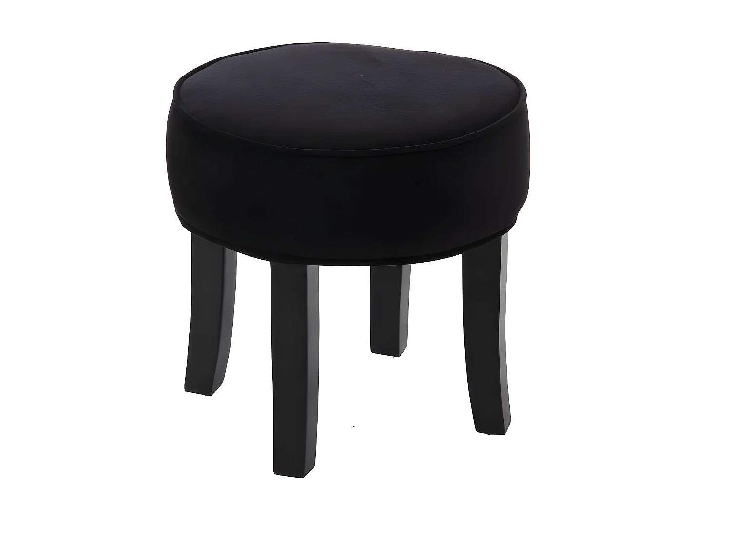 Tabouret Noir aspect Lin et Pieds en Bois naturel  35 x 35 cm