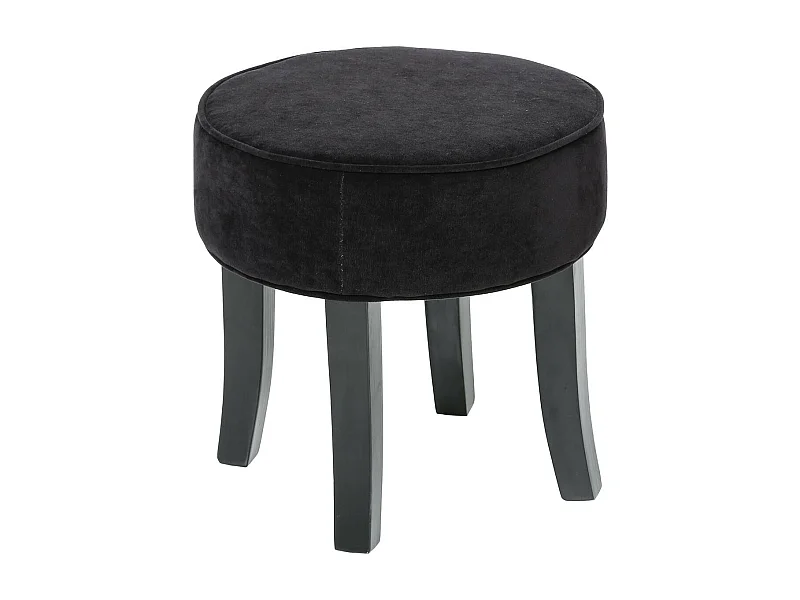 Tabouret Noir aspect Lin et Pieds en Bois naturel  35 x 35 cm