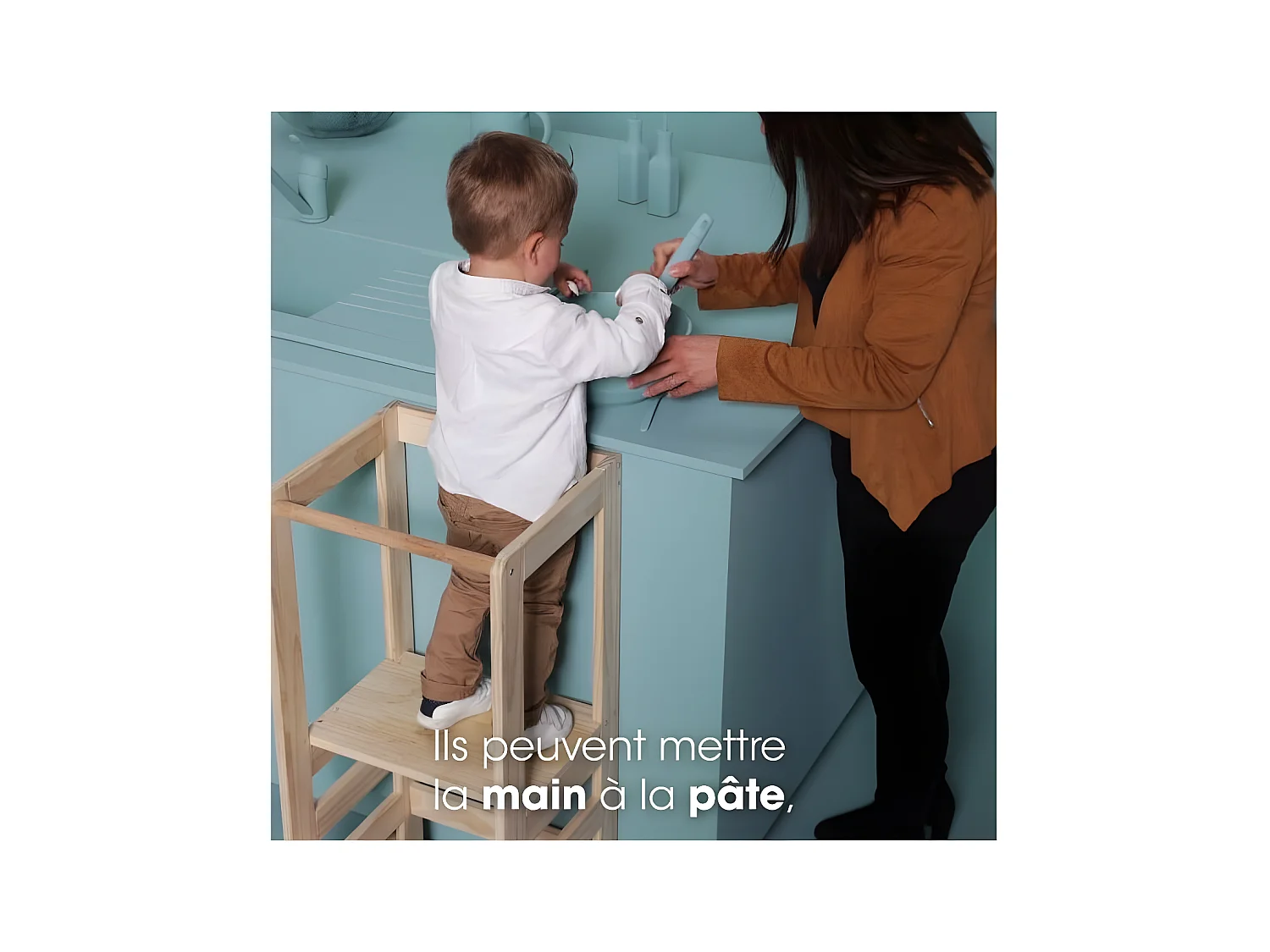 Torre de aprendizagem em madeira castanha 90x51x51cm