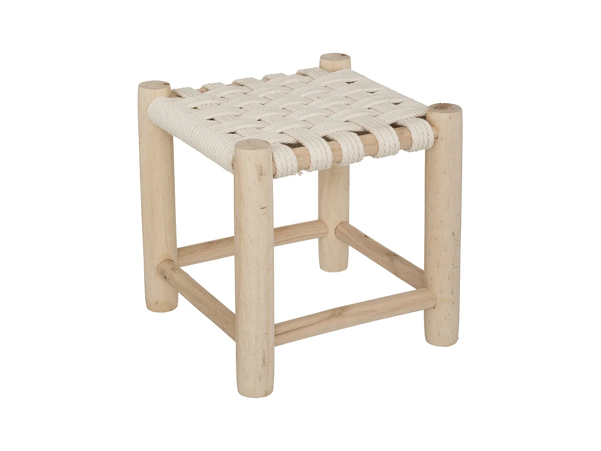 Tabouret Enfant en bois naturel et coton H 28 cm