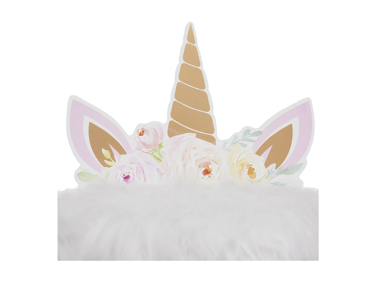 Tabouret pour Enfant Licorne en bois et fourrure blanche H 40 cm