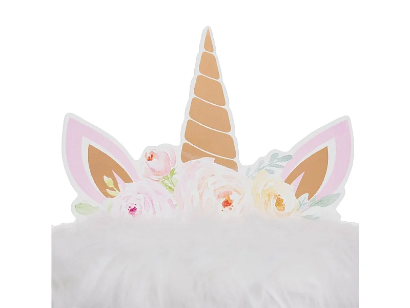 Tabouret pour Enfant Licorne en bois et fourrure blanche H 40 cm