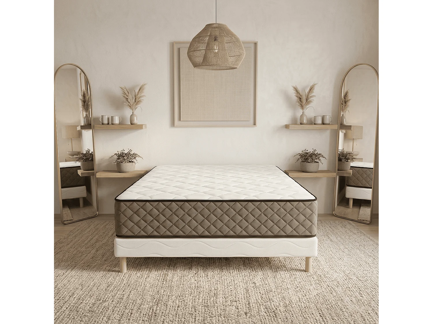 Matelas Hotel Confort 160x200 cm Hauteur 30 cm Mousse Polyuréthane Haute résilience Tissu Stretch Effet Velours Soutien ferme