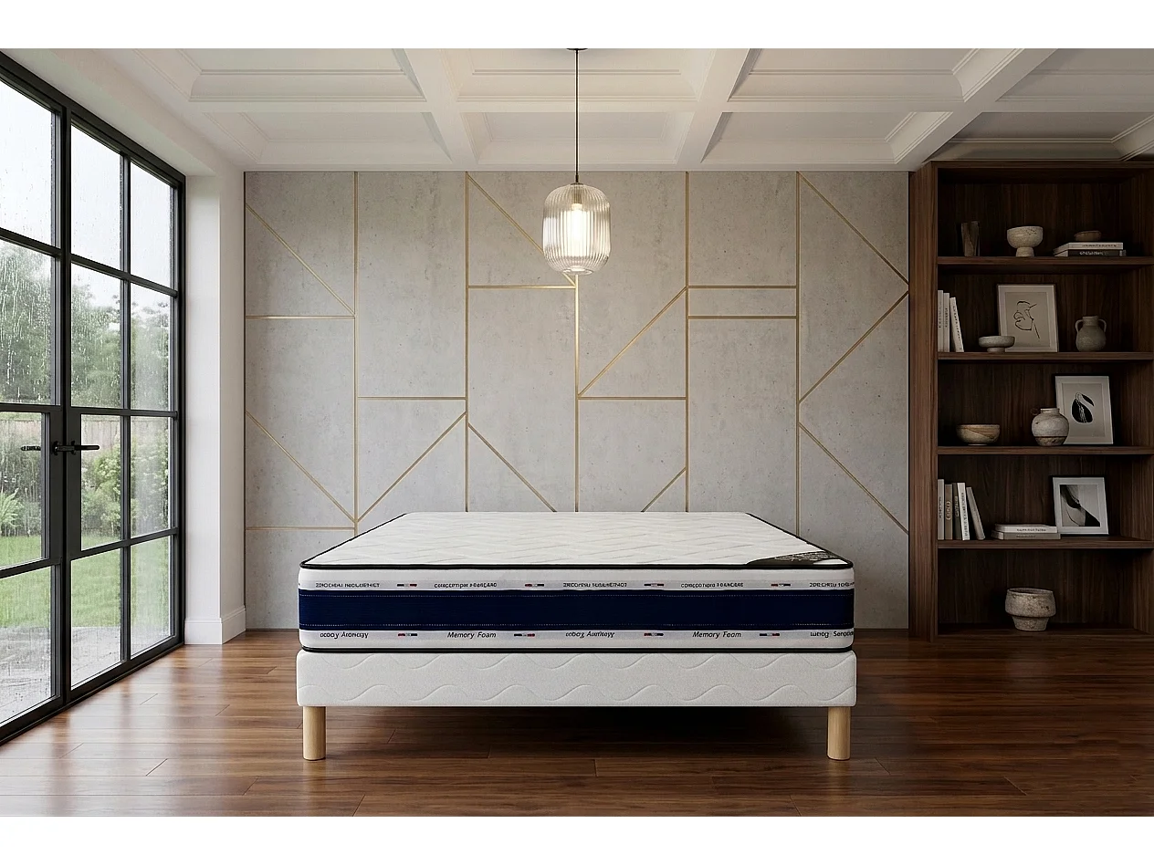 Matelas Blue Memory 200x200 cm Hauteur 22 cm Mousse à Mémoire de Forme Haute Densité Technologie 3D Soutien équilibré